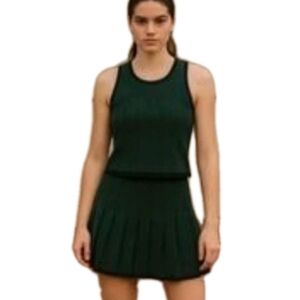 House of Harlow 1960 Ribbed Knit Tank & Pleated Skirt Set In Forest Green/Blk SM